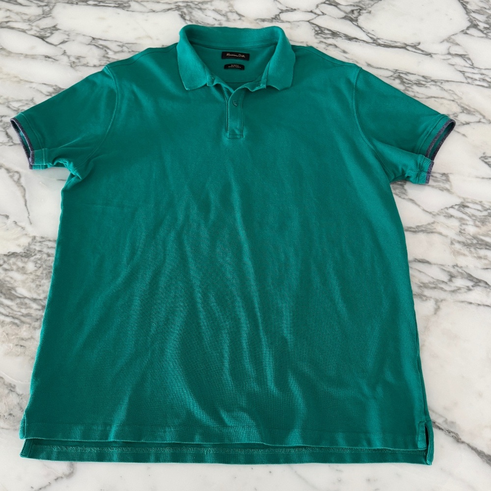 Massimo Dutti Men's‎ Green Short Sleeve Cotton Polo shirt, Size Small, Slim Fit
